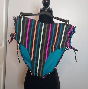 Terra And Sky Women's Plus Size 1X Striped Highwaist Swimsuit Bottom